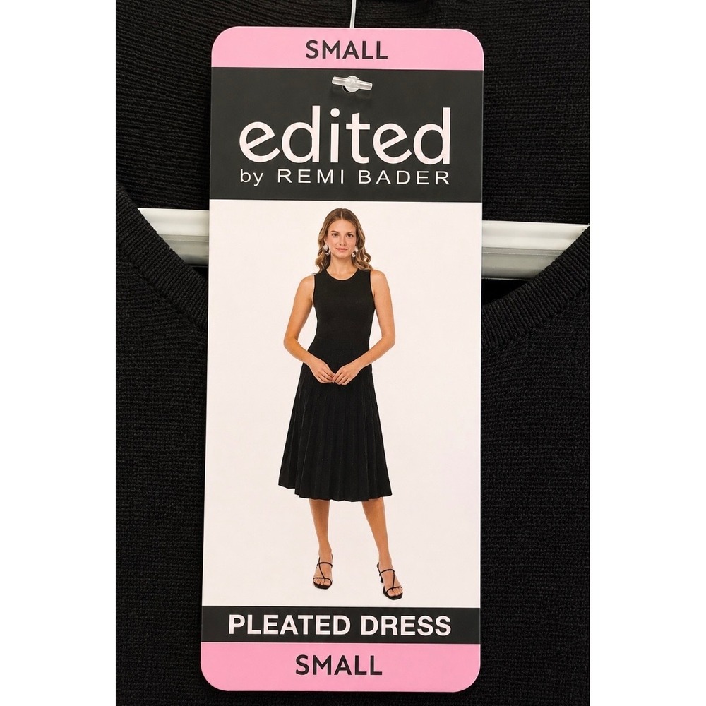Edited by Remi Bader Black Pleated Knit Women's Midi Dress Sleeveless Small NWT